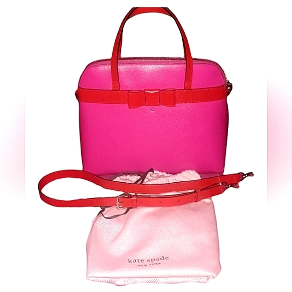 kate spade Handbags - KATE SPADE ♠️ KIRK PARK LEATHER SATCHEL HOT PINK & RED W/SHOULDER STRAP & DUST B